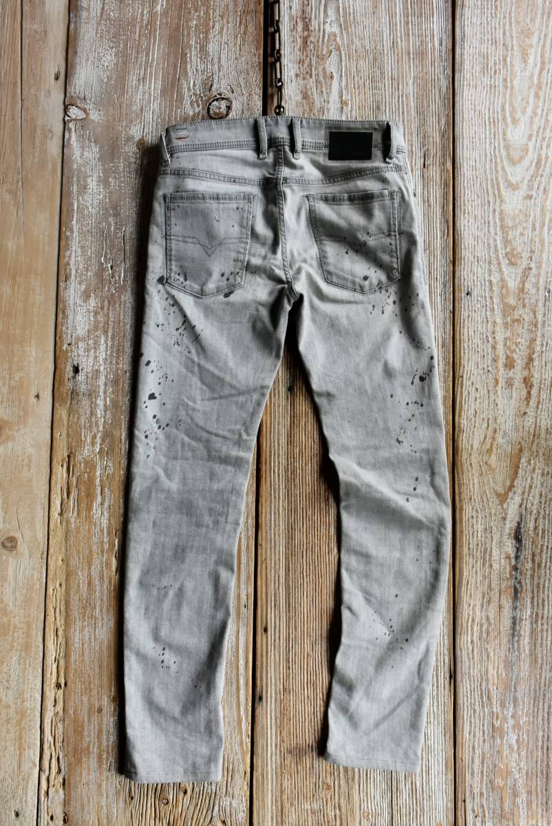 希少 イタリア製 ディーゼル DIESEL SLEENKER SLIM SKINNY ストレッチ グレー デニムパンツ W27 L30 ペンキ加工 スキニー _画像7