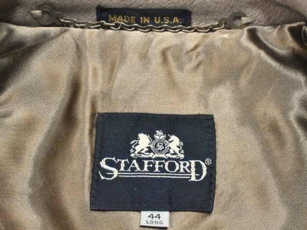 80s90sUSA古着 STAFFORD ビンテージ ウール コート size44 LONG L相当 ベージュ 裏地チェック Made in USA 80年代 90年代_画像7