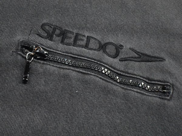 レア90'sUSA古着 SPEEDO 刺繍ロゴ ハーフジップ スウェット sizeL XL～相当 墨黒 フェード 企業 水泳 ビッグ 大きいサイズ アメリカ 90年代_画像4