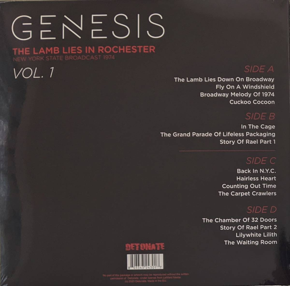 Genesis ジェネシス - The Lamb Lies In Rochester New York State Broadcast 1974 Vol.1/Vol.2 限定各二枚組アナログ・レコード・セット_画像3