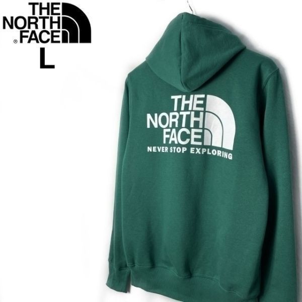 1円～!売切!【正規新品】THE NORTH FACE◆THROWBACK HOODIE パーカー プルオーバー US限定 ビッグロゴ 登山 男女兼用(L)緑 181130-30_画像1