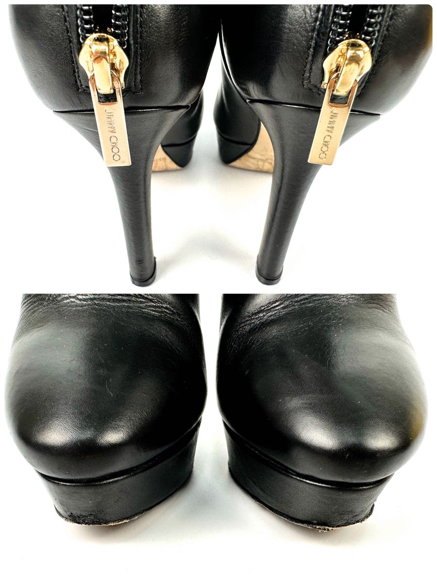 ジミーチュウ ジップアップショートブーツ 34  約21.5cm ブラックレザー 革靴黒 金具ゴールド ジッパーブーツ イタリア製