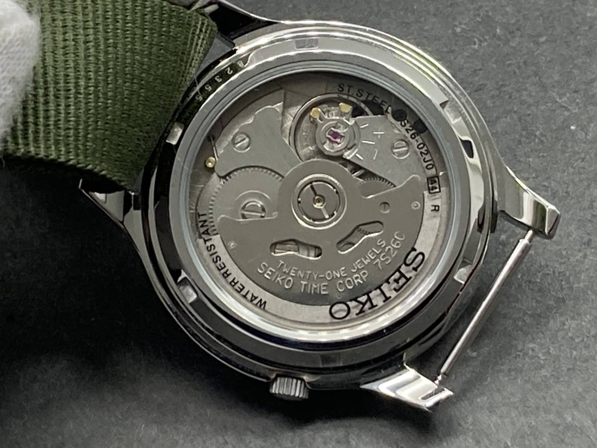 １円～良品・稼働品・SEIKO5/セイコー5 裏スケ ミリタリー 7S26-02J0 自動巻き メンズ腕時計_画像8