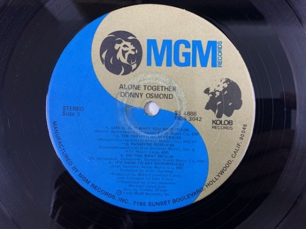 米 ダニー・オズモンド DONNY OSMOND / ALONE TOGETHER US盤 MGM SE-4886_画像4