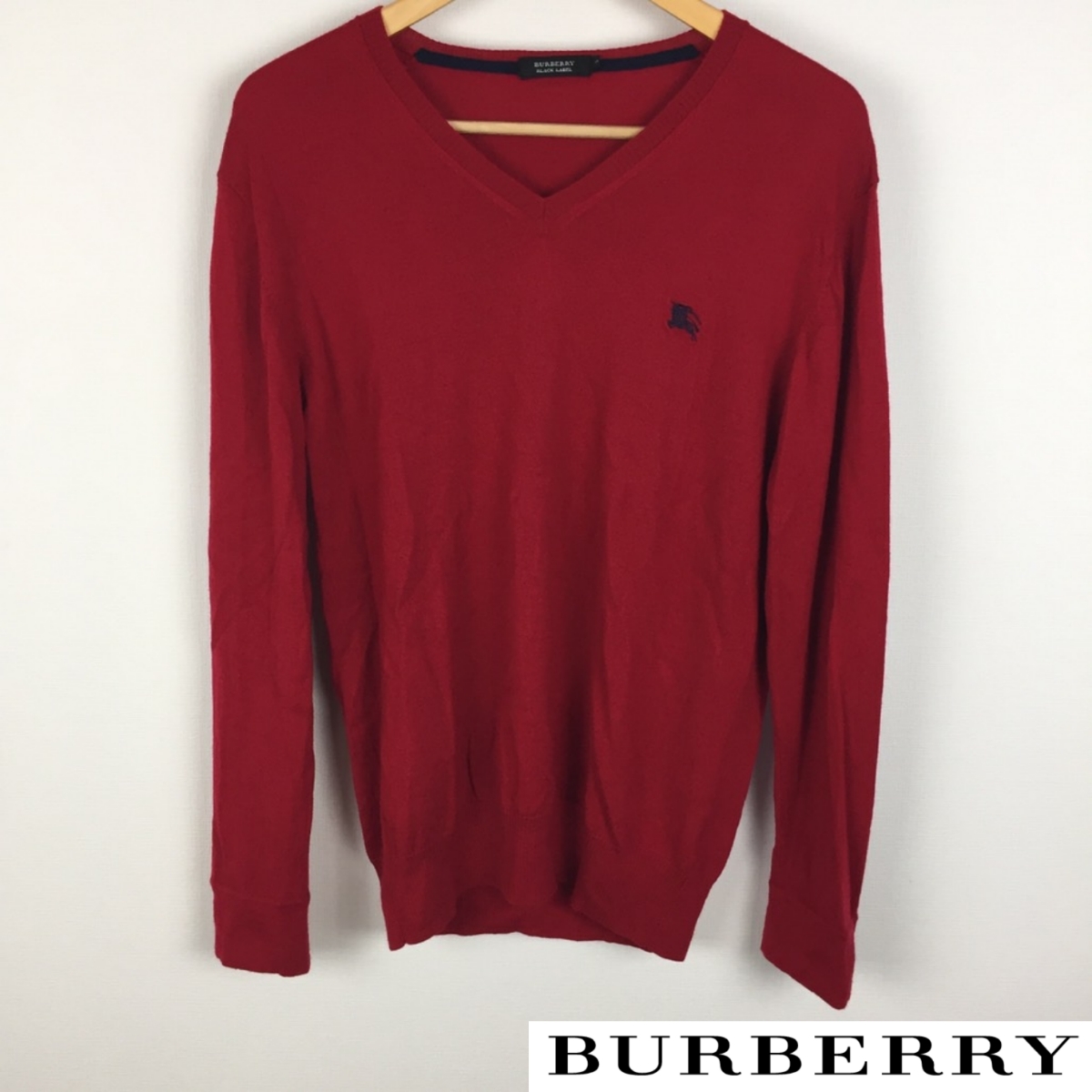 美品 BURBERRY BLACK LABEL 長袖ニット ハイゲージ レッド サイズ3 返品可能 送料無料