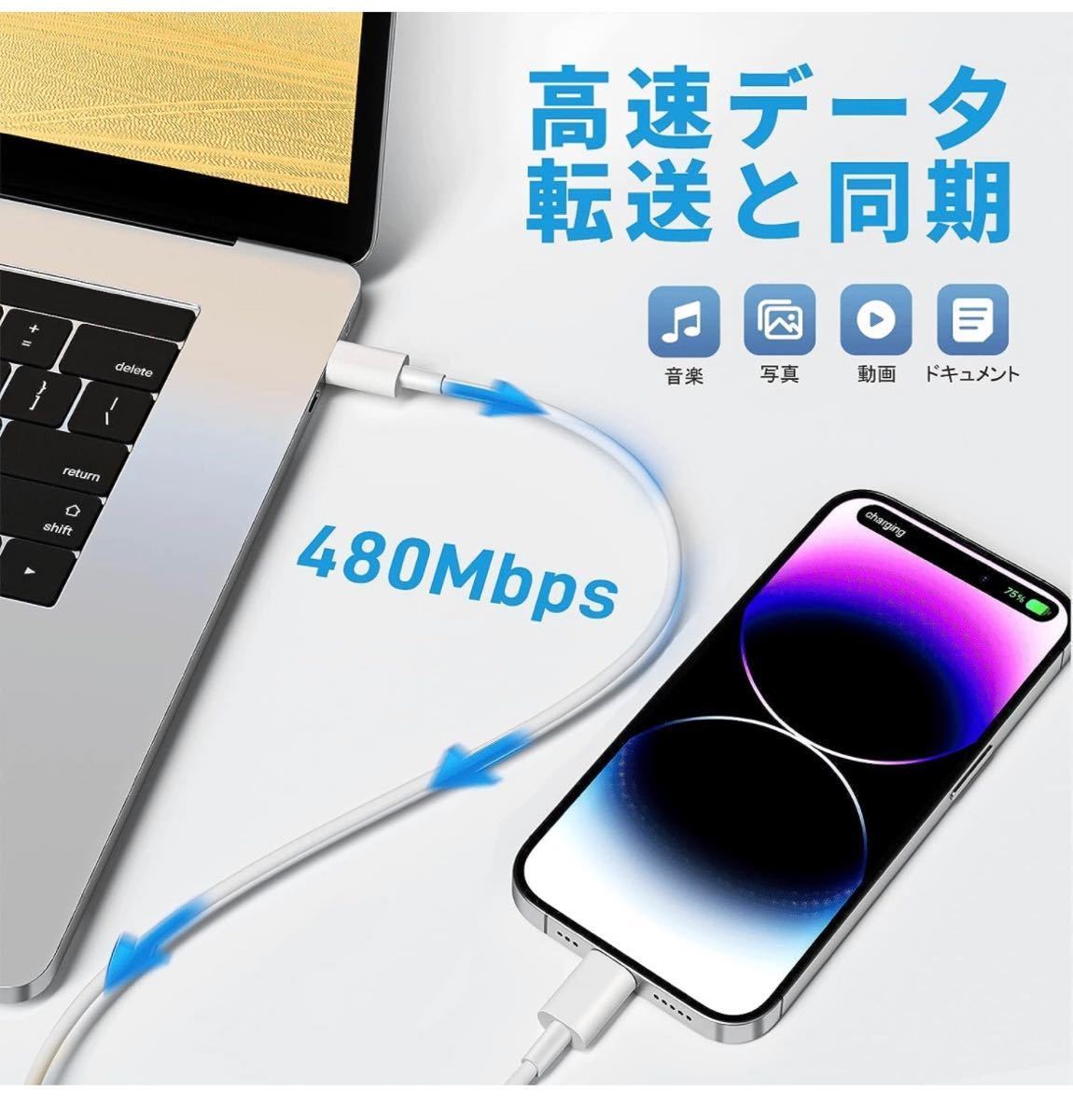 iPhone 15充電器 20W USB C PD 急速充電器 [2個セット/Apple MFi&PSE認定] 2M USB C Lightningケーブル一本付き