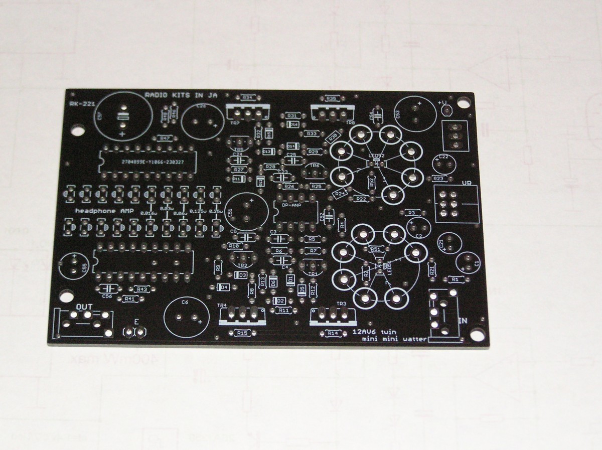 12AV6 twin ヘッドホンアンプ基板(p,c,b)。 「 12AV6+ op amp buffer +2 stage booster ,Led indicator」2sc3422,2sa1359。 RK-221基板_基板単体の出品です。