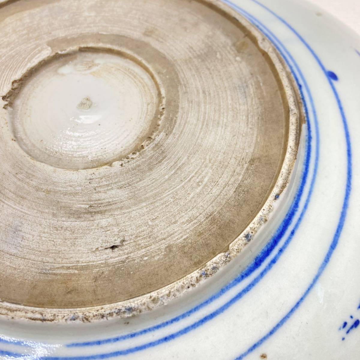 伊万里 花 鯉 文 皿 アンティーク 骨董 和食器 印判手 陶器 26cm うつわ 器 コレクション_画像8