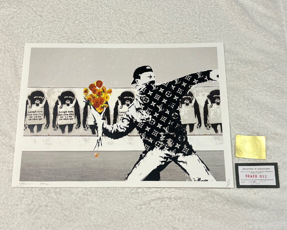 世界限定100枚 DEATH NYC バンクシー Banksy「FLOWER BOMBER」ヴィトン LOUISVUITTON ポップアート アートポスター 現代アート KAWS Banksy_画像1