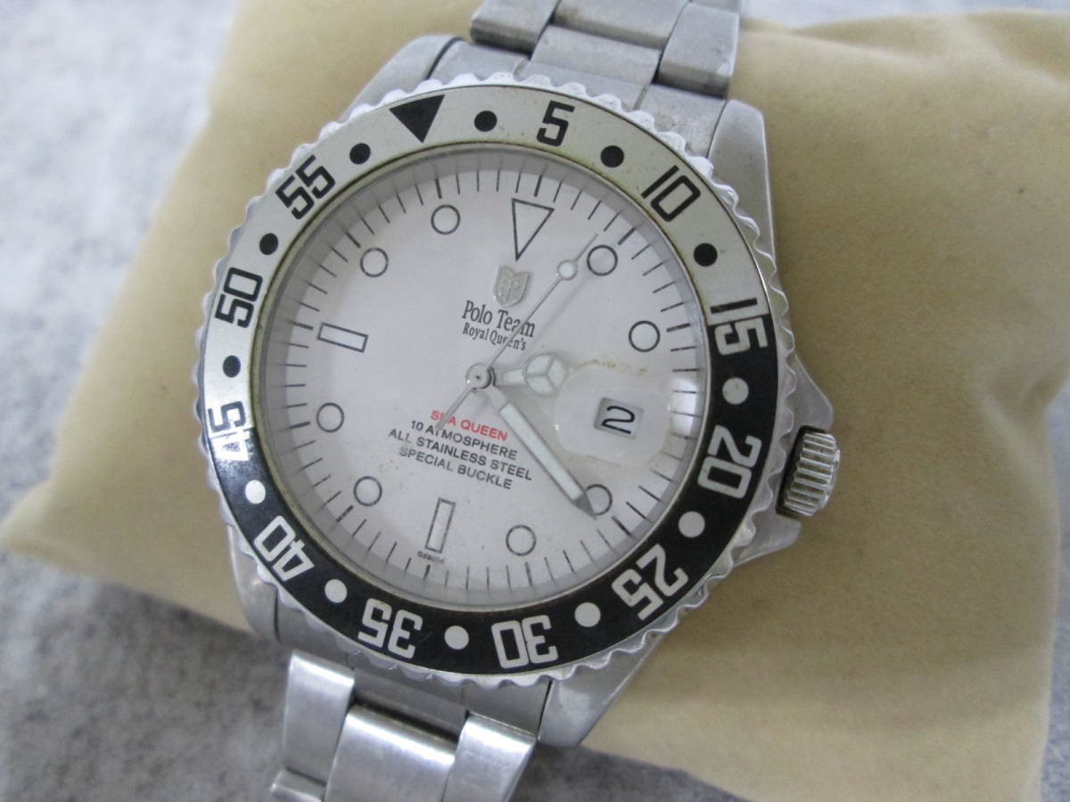 【1127n Y7152】Polo Team ポロチーム メンズ腕時計 Royal Queen's SEA QUEEN QH-6054 クォーツ デイト 白文字盤_画像1