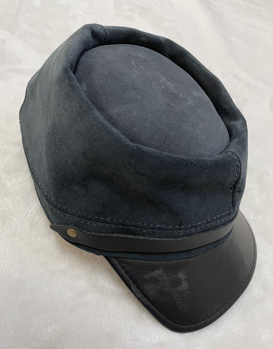 希少　レア　USA製　アメリカ製　警察官　INSPECTOR　スエード　レザー　キャップ　帽子　ブラック　ONE SIZE　フリーサイズ　未使用品_画像2