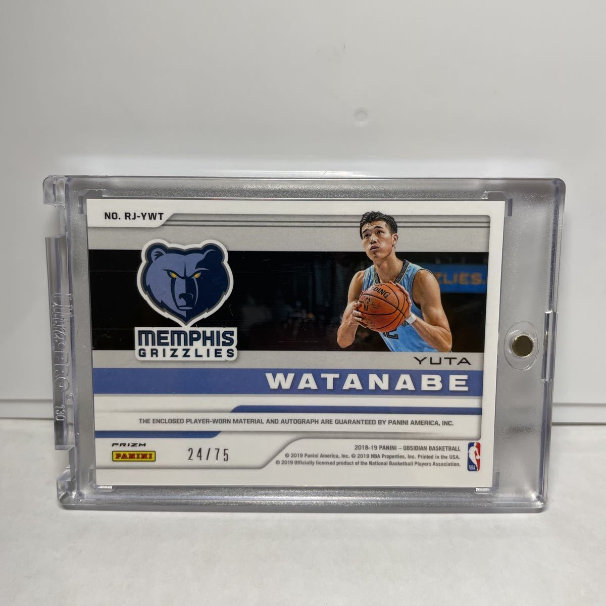 渡邊雄太　Yuta Watanabe /75 RC ルーキーカード Jersey メモラビリア Auto 2018-19 Panini NBA Obsidian _画像2