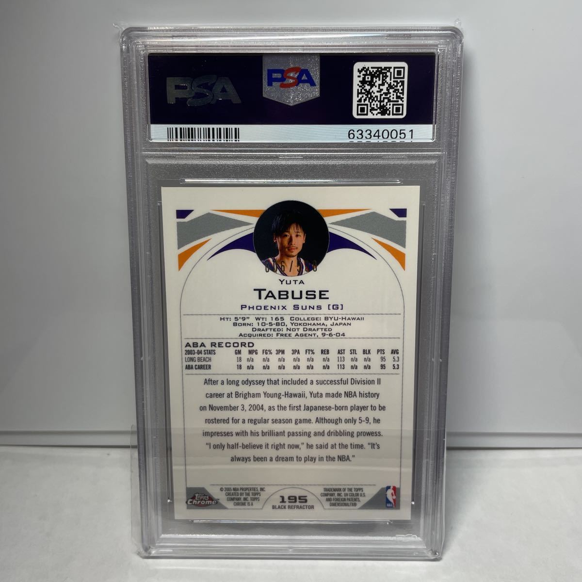 【 PSA 9 】 田臥勇太　Yuta Tabuse /500 RC ルーキーカード Black Refractor 2004-05 Topps Chrome NBA_画像2