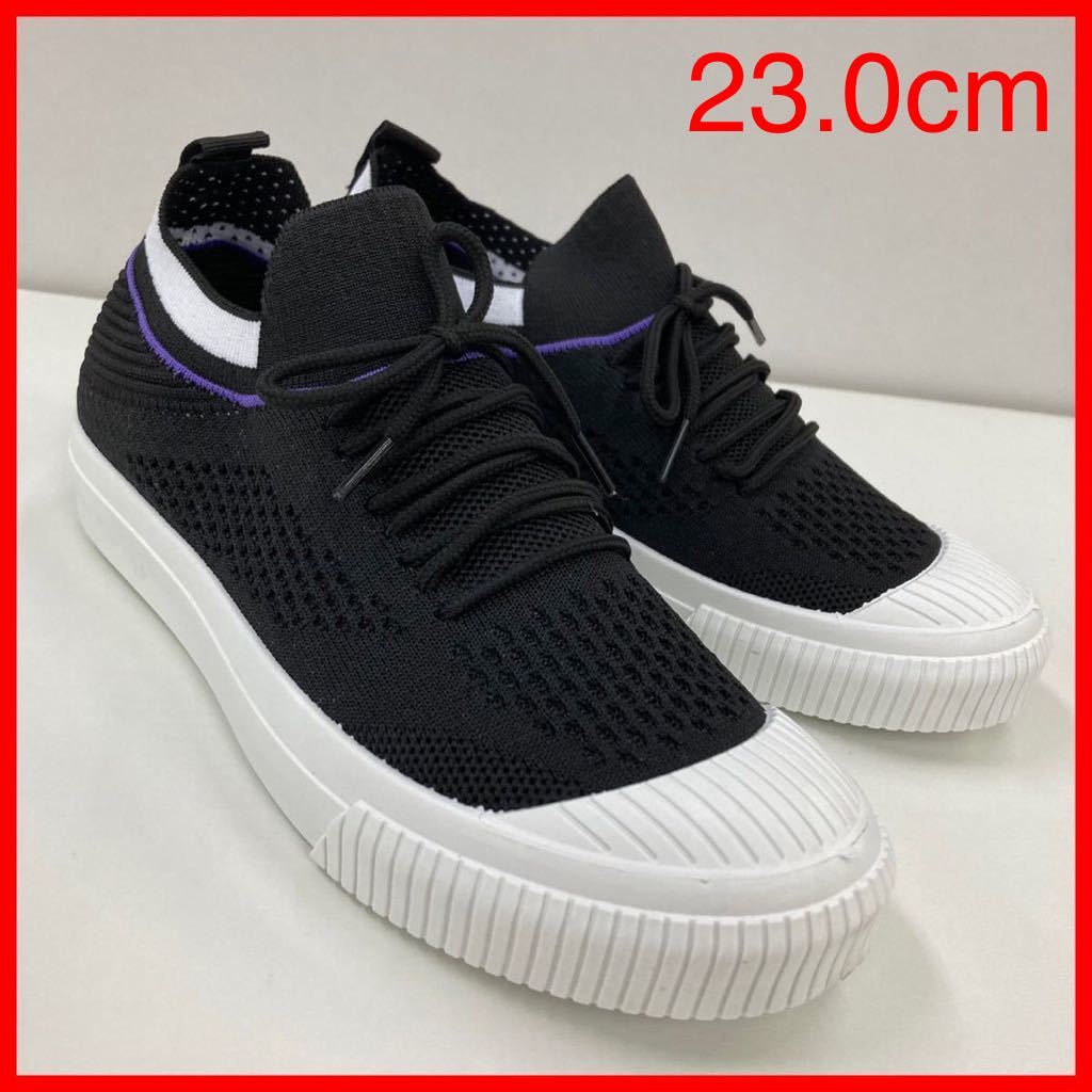  new goods lady's 23.0cm light weight wide width mesh sneakers slip prevention processing attaching sport sneakers slip-on shoes shoes black black color taby3712