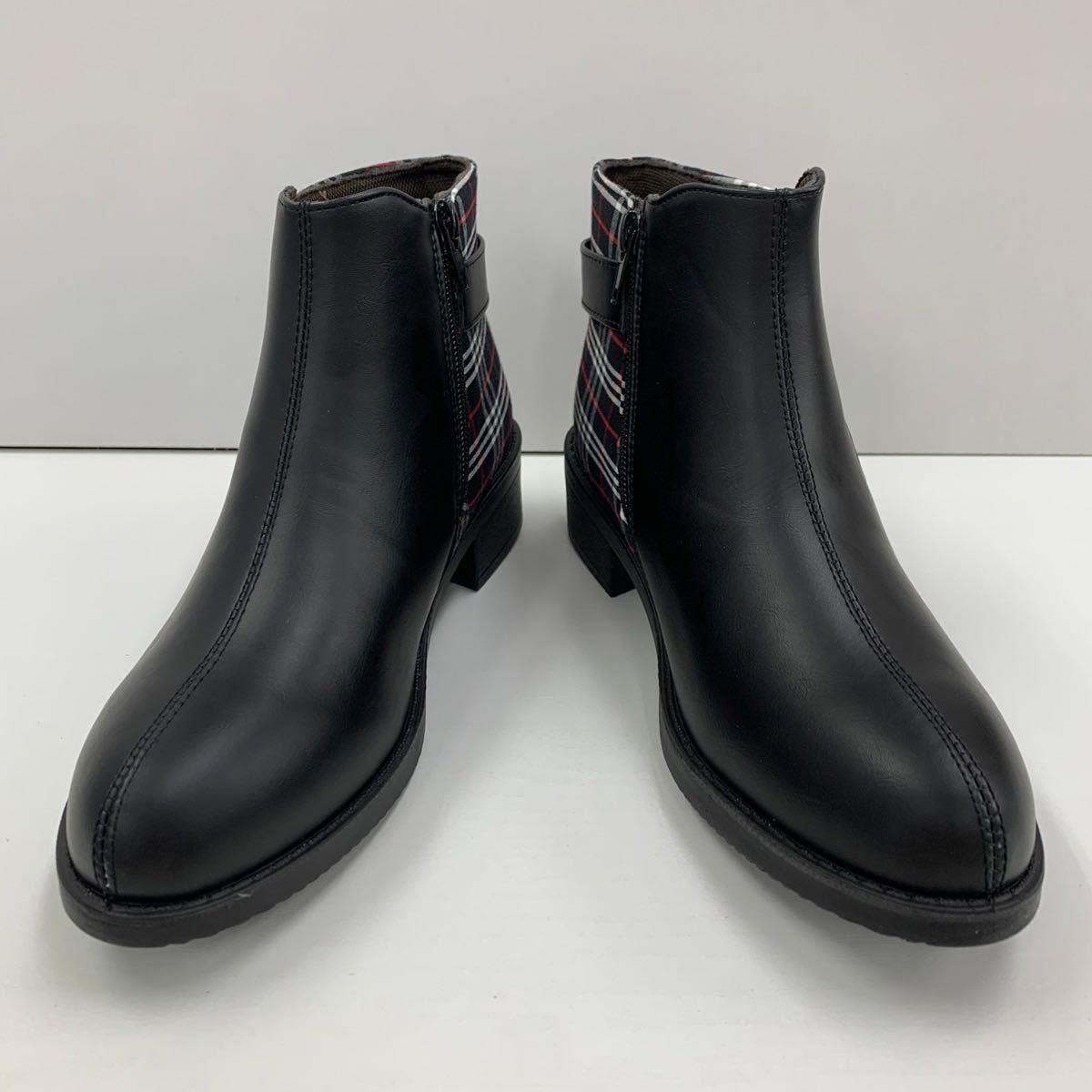  новый товар женский L размер 23.5-24.0cm водоотталкивающий ботинки искусственная кожа ботинки короткие сапоги ремень ботинки Zip ботинки черный чёрный taby9862