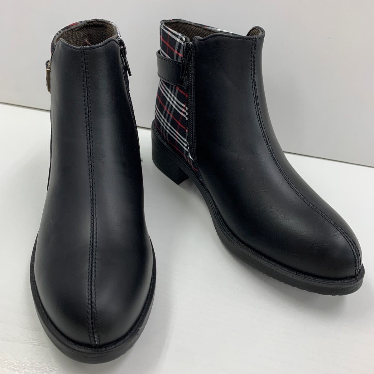  новый товар женский L размер 23.5-24.0cm водоотталкивающий ботинки искусственная кожа ботинки короткие сапоги ремень ботинки Zip ботинки черный чёрный taby9862