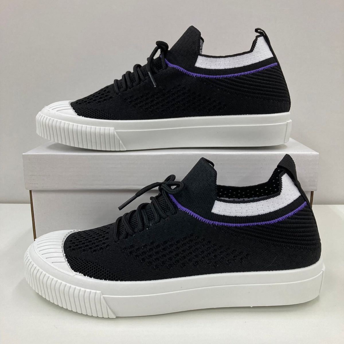  new goods lady's 23.0cm light weight wide width mesh sneakers slip prevention processing attaching sport sneakers slip-on shoes shoes black black color taby3712