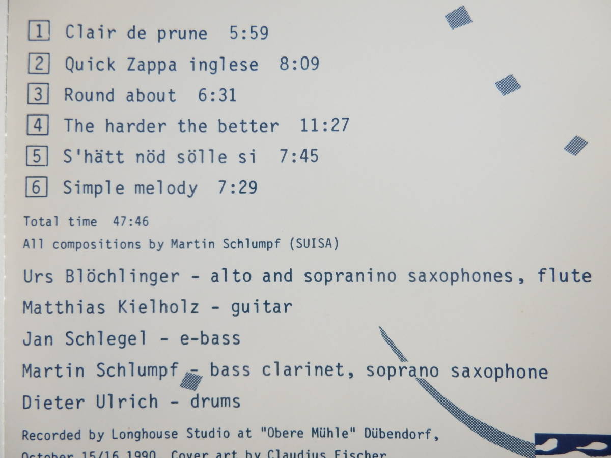 CD/スイス: ジャズ- 管楽器/マルティン.シュルンプ/Martin Schlumpf- Bermuda Viereck/Claire De Prune/Urs Blochlinger/Dieter Ulrich_画像4