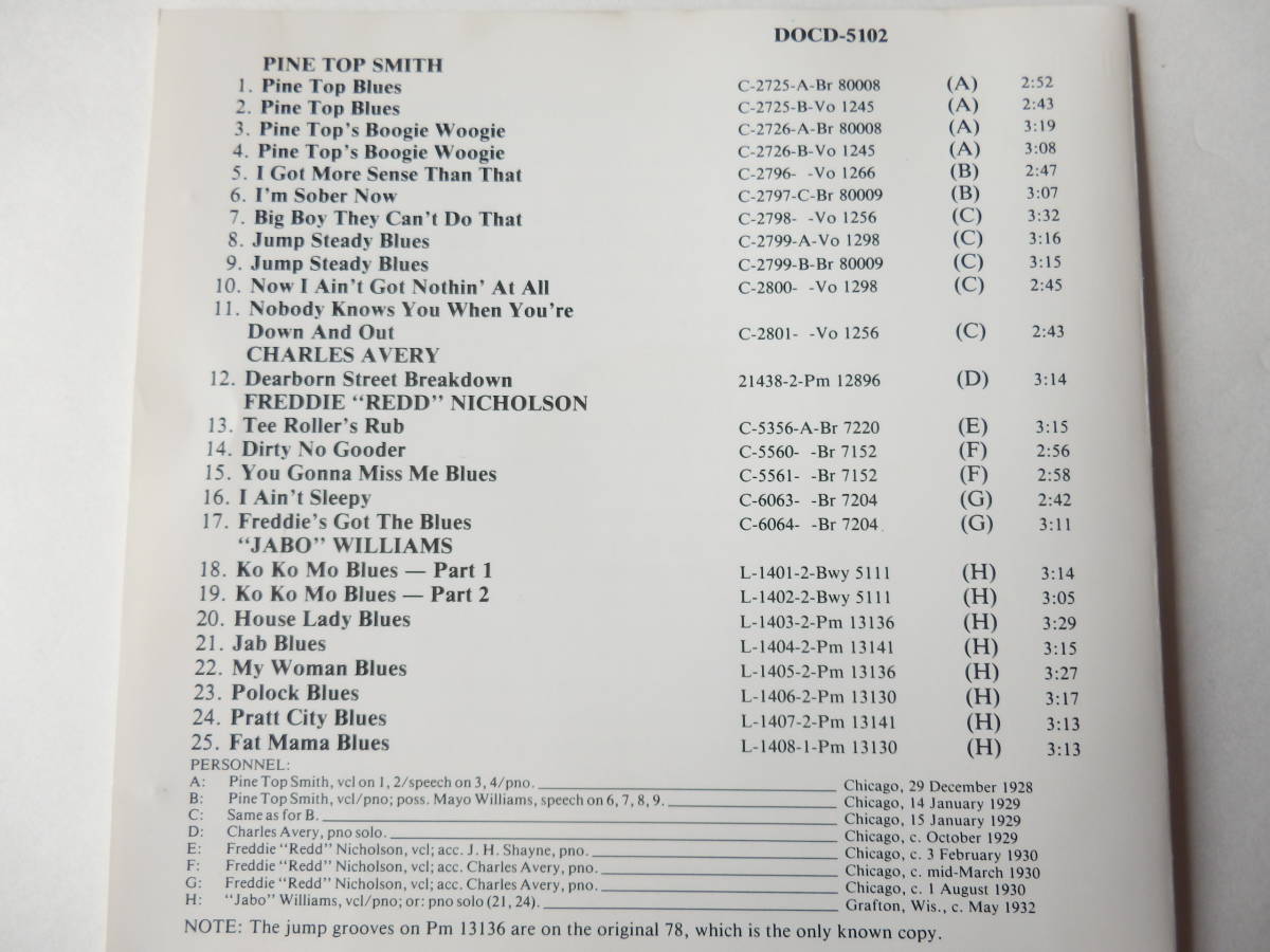 CD/ブギウギ- ピアノ/Boogie Woogie & Barrelhouse Piano 1 1928-1932/Pinetop Smith/Jabo Williams/Freddie Redd Nicholson/Charles Avery_画像4