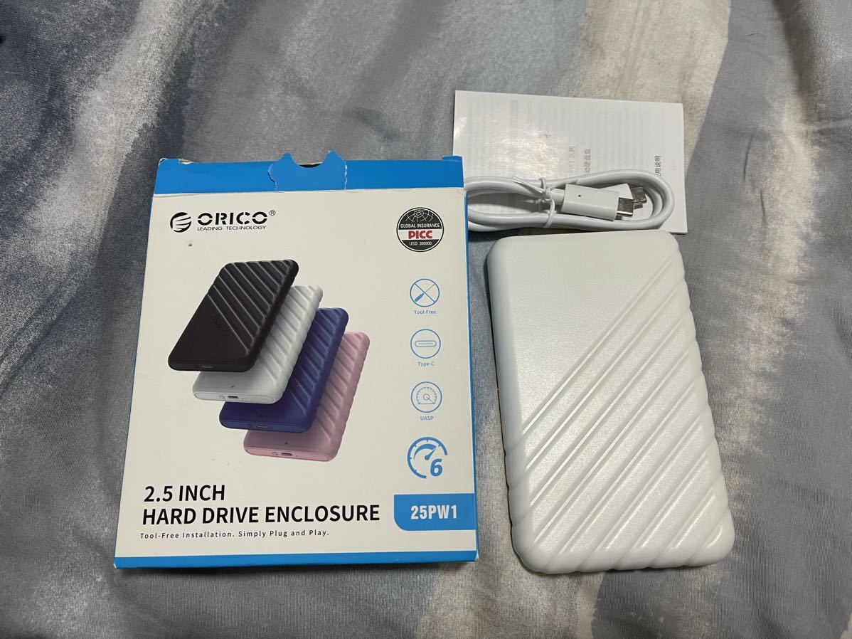 O81 ORICO 2.5インチ HDD ケース USB C接続 USB C-C ケーブル付き2.5インチSATA SSD HDD ケース 6Gbps ホワイト_画像1