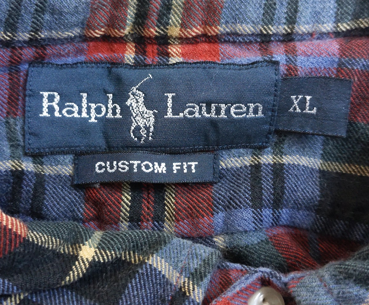 ラルフローレン Ralph Lauren　シルクシャツ BDシャツ CUSTOM FIT　赤 チェック柄 ウール ビンテージ ヴィンテージ RRL ポロ POLO 古着_画像3