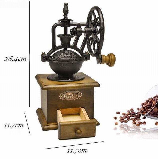 手挽き コーヒーミル セラミック刃 手動 家庭用 木製 粗さ調節 レトロ 観覧車式 インテリア_画像3