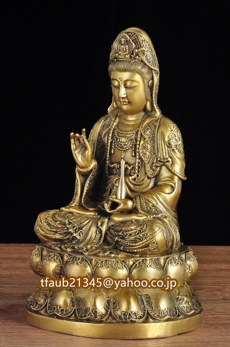 「仏教法具 寺院用仏具」極上品 仏教美術 救世菩薩 観音菩薩仏像 真鍮製 高さ29cm_画像3