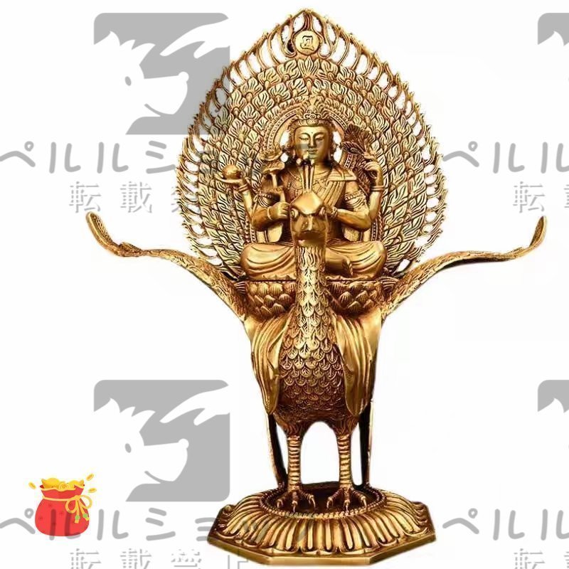 孔雀大明王 純銅 手作り 工芸品 置物を置く収蔵品 仏像 仏教 高さ28cm_画像5