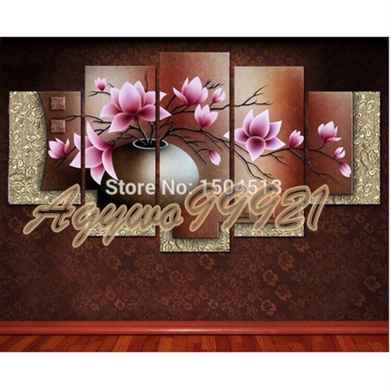 Pink flowers in pot Painting- abroad import panel lure to wall hanging interior picture oil painting 