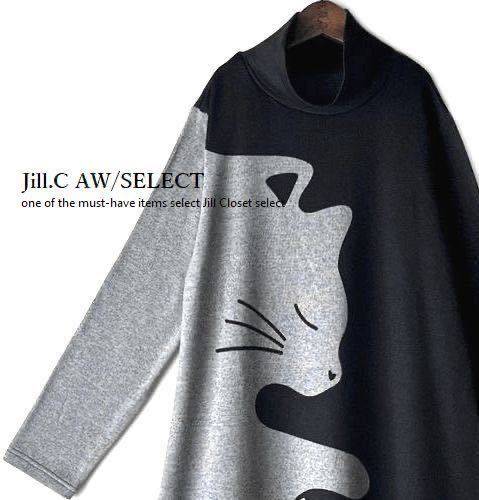 Jill.C*［新品］ 送料185円 伸縮◎リラクシーな着心地*裏薄起毛*遊び心のある可愛い猫ちゃんプリント♪チュニックワンピース3663gr_画像6