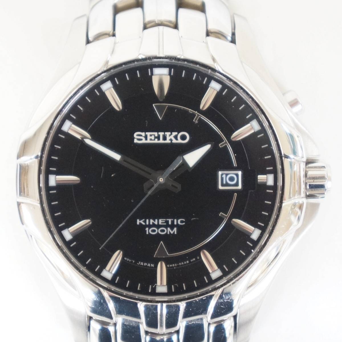SEIKO セイコー KINETIC キネティック 100M 5M82-0AA0 ブラック文字盤 デイト メンズ オートクォーツ 腕時計 箱付き 8511146011_画像2