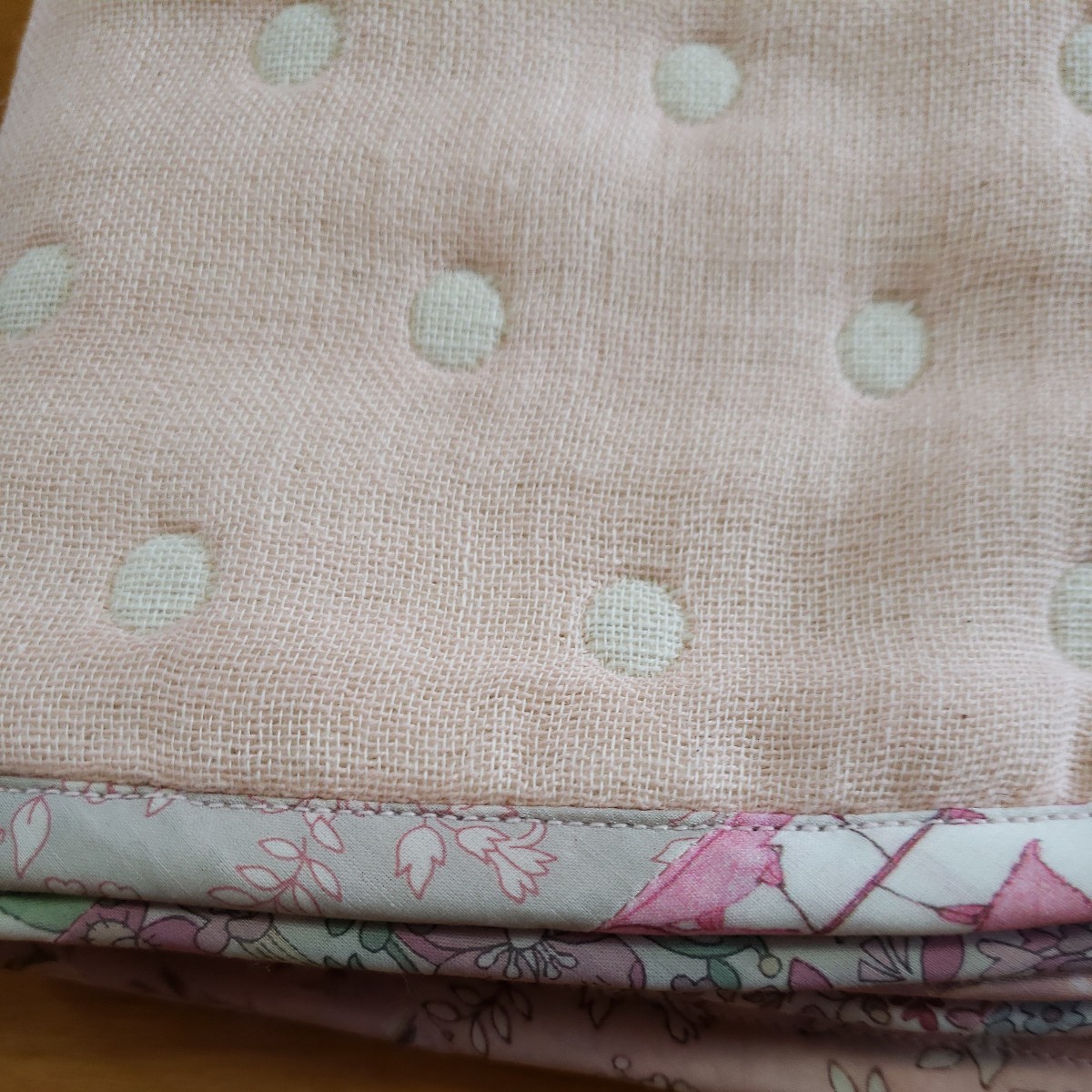  hand made *6 -ply gauze dot × Liberty gauze packet ① pink blanket lap blanket 