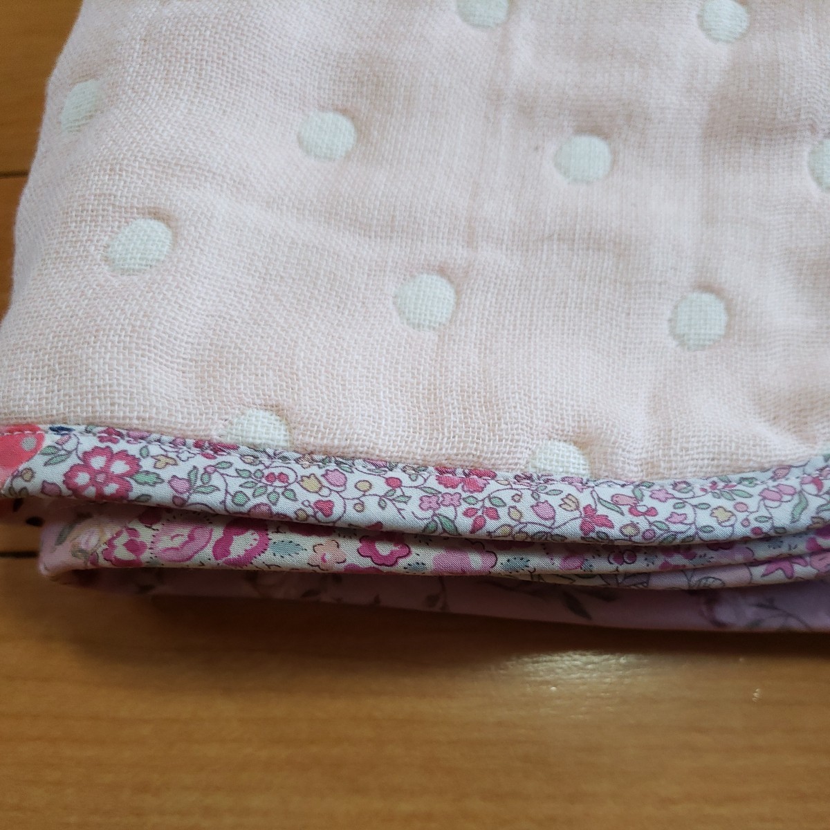  hand made *6 -ply gauze dot × Liberty gauze packet ③ pink blanket lap blanket 