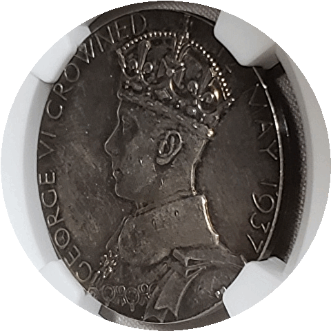 【世界18位！】銀メダル　レア　世界21位　高品質　ジョージ6世　エリザベス王妃　記念　1937年　イギリス　AU58　NGC H028_画像6