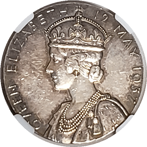 【世界18位！】銀メダル　レア　世界21位　高品質　ジョージ6世　エリザベス王妃　記念　1937年　イギリス　AU58　NGC H028_画像3