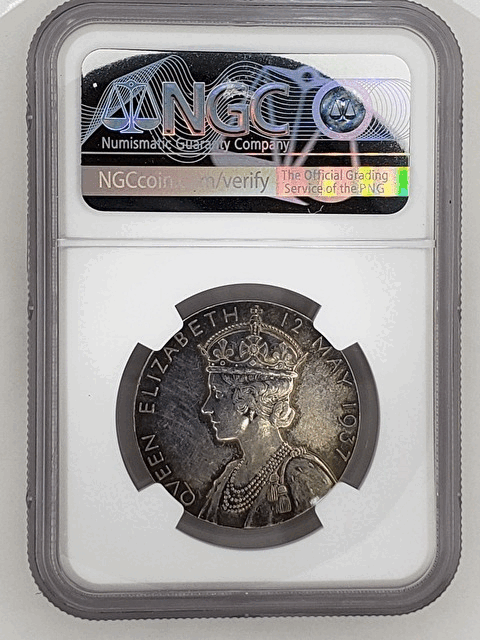 【世界18位！】銀メダル　レア　世界21位　高品質　ジョージ6世　エリザベス王妃　記念　1937年　イギリス　AU58　NGC H028_画像5