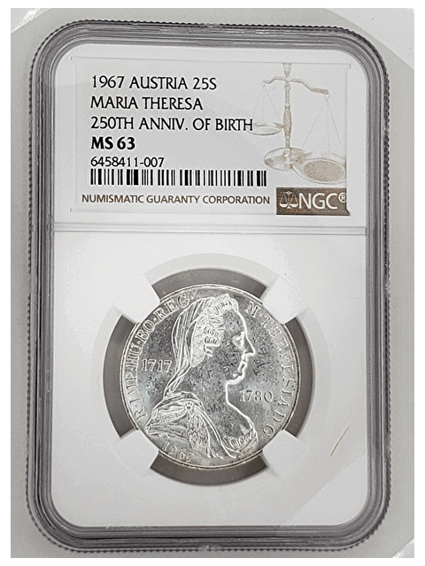 【マリア・テレジア】銀貨 オーストリア 生誕250年記念コイン 1967年 MS63 NGC H020の画像4