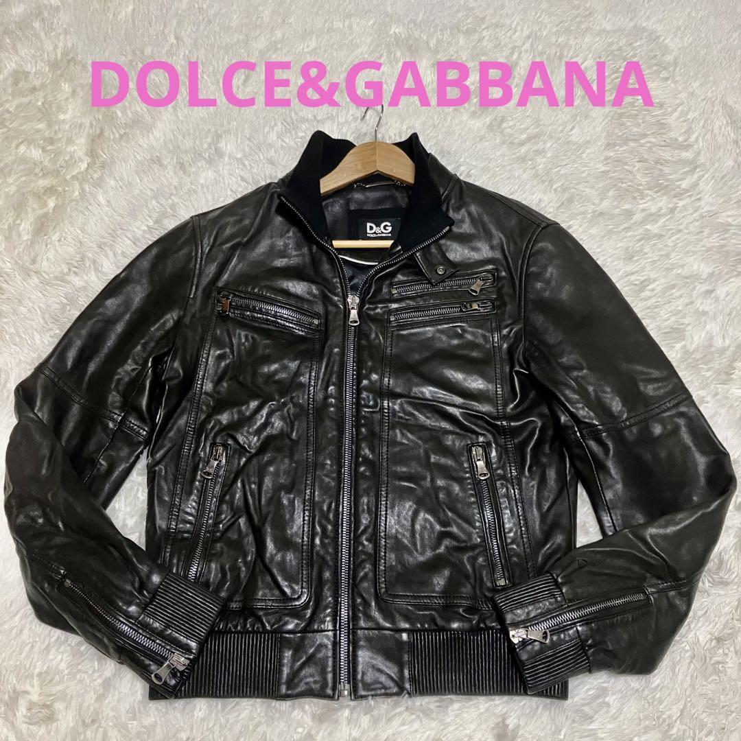 DOLCE&GABBANA ラムレザー ジャケット XLサイズ 50 ブラック ドルチェ