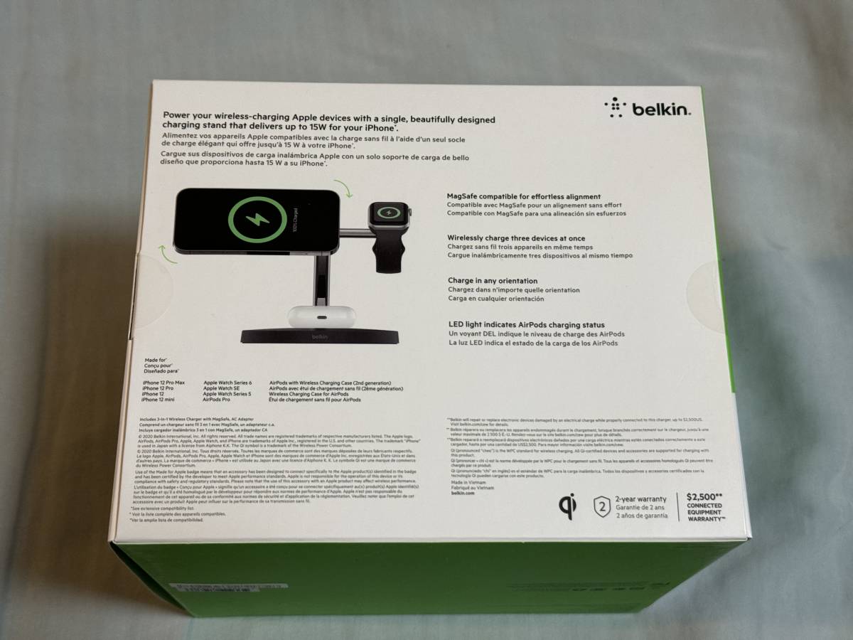 ★Belkin 3 in 1 MagSafe充電器 最大15W高速充電 ワイヤレス充電器 MagSafe公式認証 ブラック WIZ009dqBK ベルキン アップル Apple iPhone_画像2