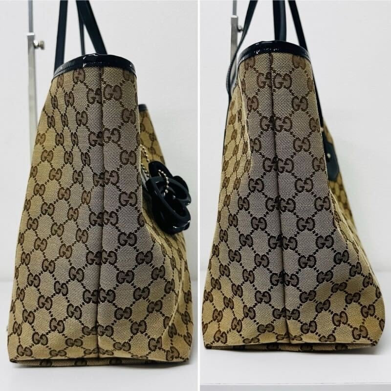 GUCCI グッチ GGキャンパス トートバッグ 211975 エナメル×レザー 保存袋付き 【中古美品】 K2311K63_画像3