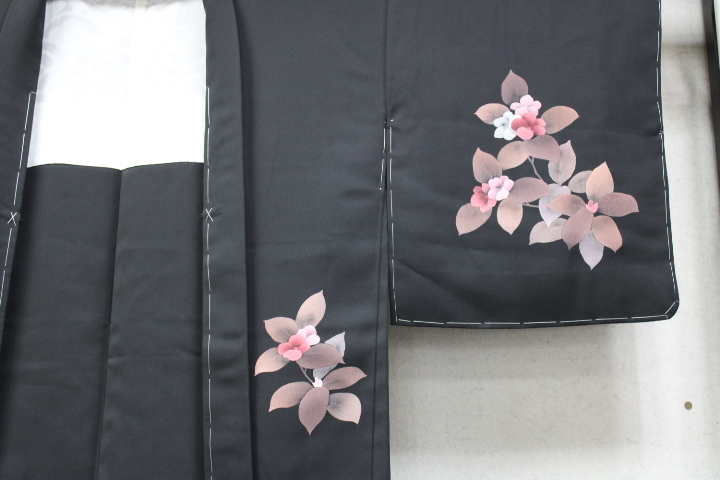  kimono now former times 6056 black feather woven collection silk 10 day block made hand ... beautiful flower sitsuke attaching unused goods beautiful goods feather woven height 75cm