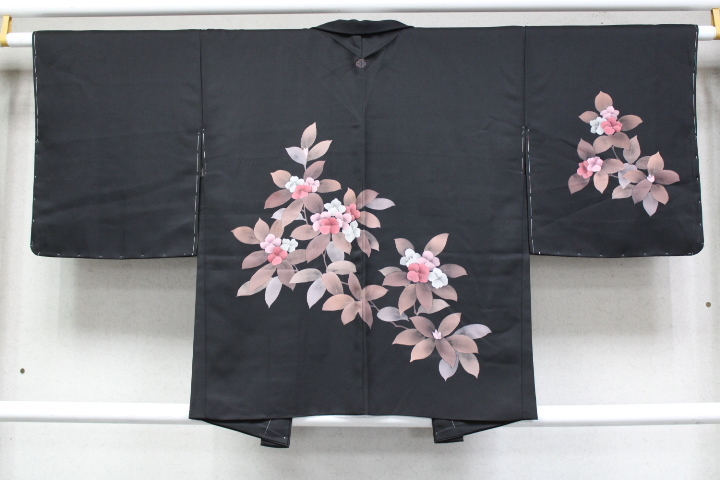  kimono now former times 6056 black feather woven collection silk 10 day block made hand ... beautiful flower sitsuke attaching unused goods beautiful goods feather woven height 75cm