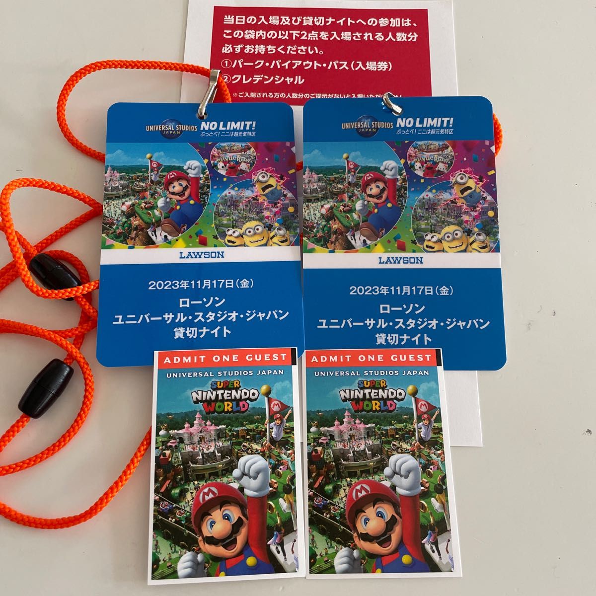 USJ 貸切ナイト 11月17日 入場券・クレデンシャル 2名様 USJ 貸切ナイト 11月17日 入場券・クレデンシャル 2名様