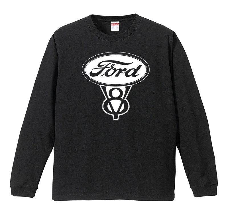 フォード ロングTシャツ リブ付き 黒 ブラック (S/M/L/XL) 長袖 マスタング f100 f150 ホットロッド V8 ford_画像1