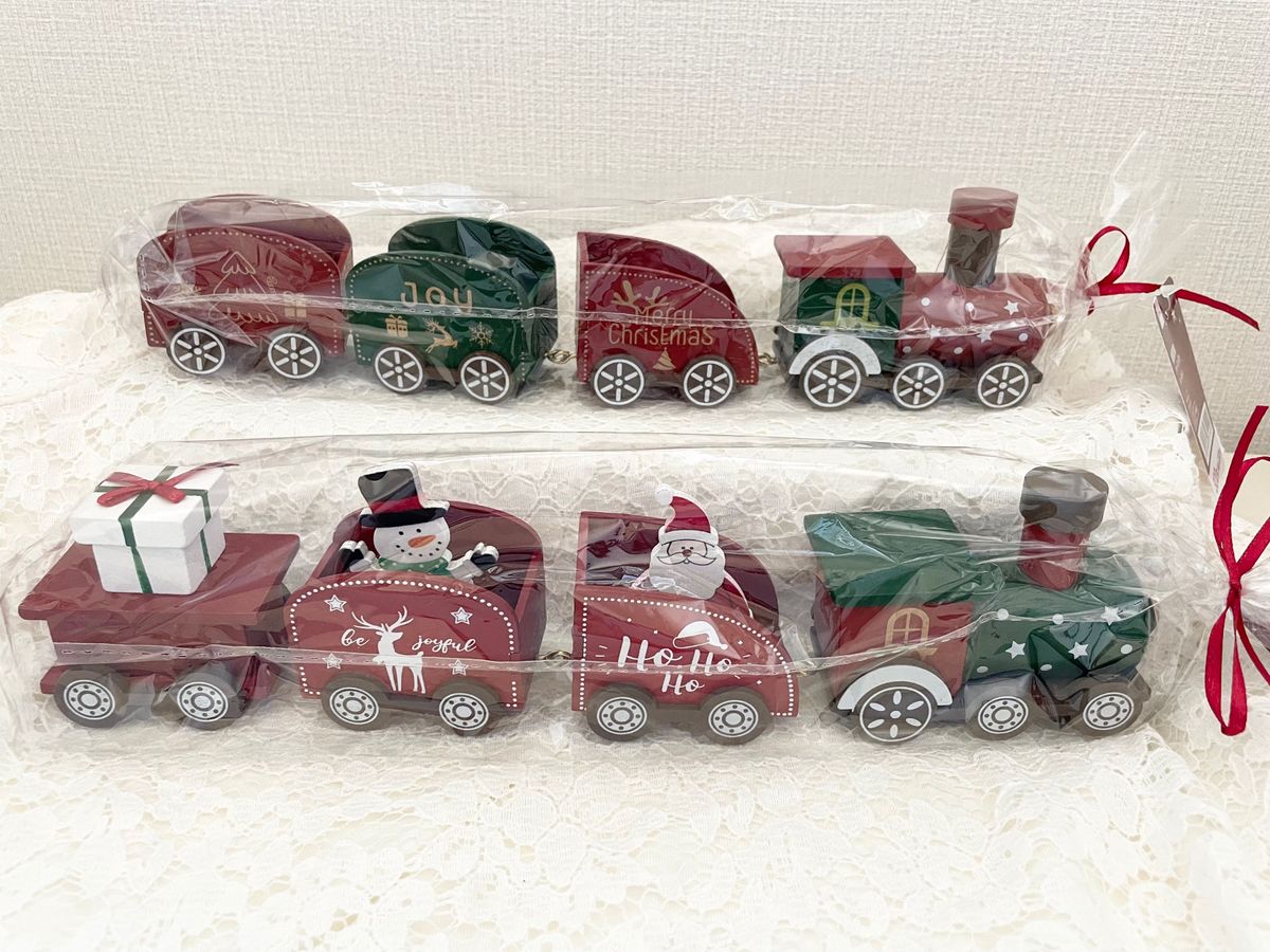 DAISO ダイソー スリーコインズ セリア 機関車 トレイン 木製 ウッド クリスマス 飾り 置き物 サンタ 雪だるま