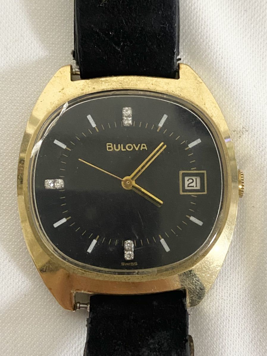 11K028 BULOVA ブローバ 金張り デイト ヴィンテージ メンズ 手巻き 腕時計 ジャンク_画像1