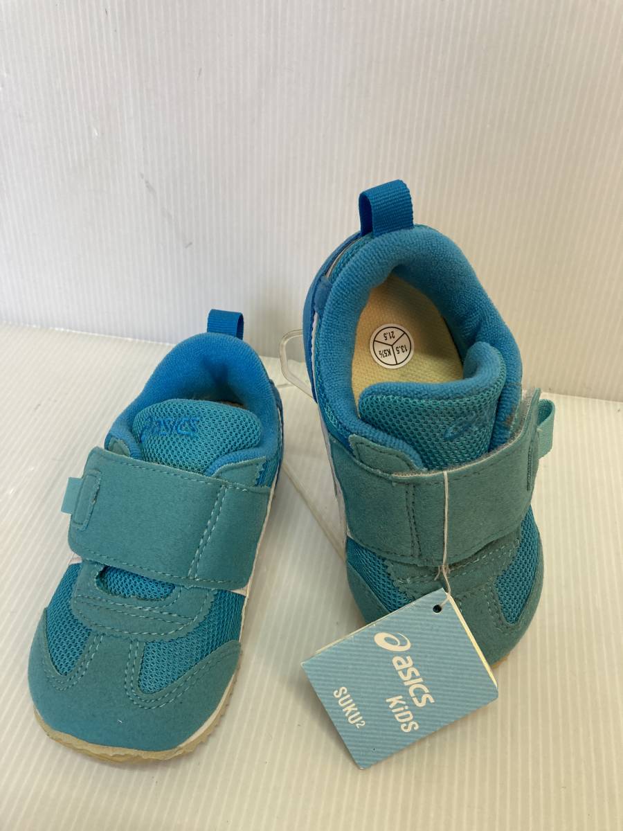 *. bargain!asics SUKUSUKUa Ida ho BABY TUB168 3842 13.5. blue color . white. line . stylish toes sunburn . yellow tint equipped 