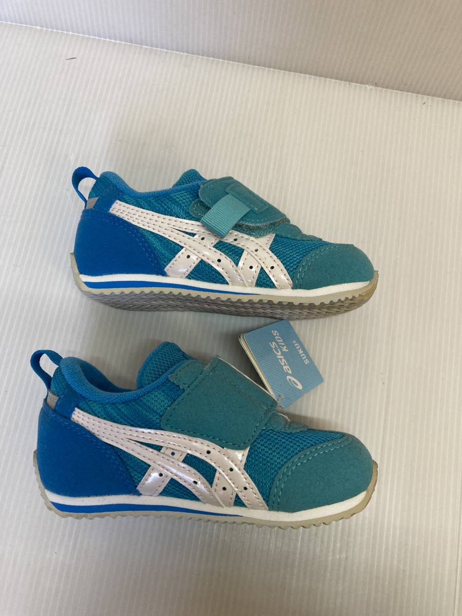 *. bargain!asics SUKUSUKUa Ida ho BABY TUB168 3842 13.5. blue color . white. line . stylish toes sunburn . yellow tint equipped 