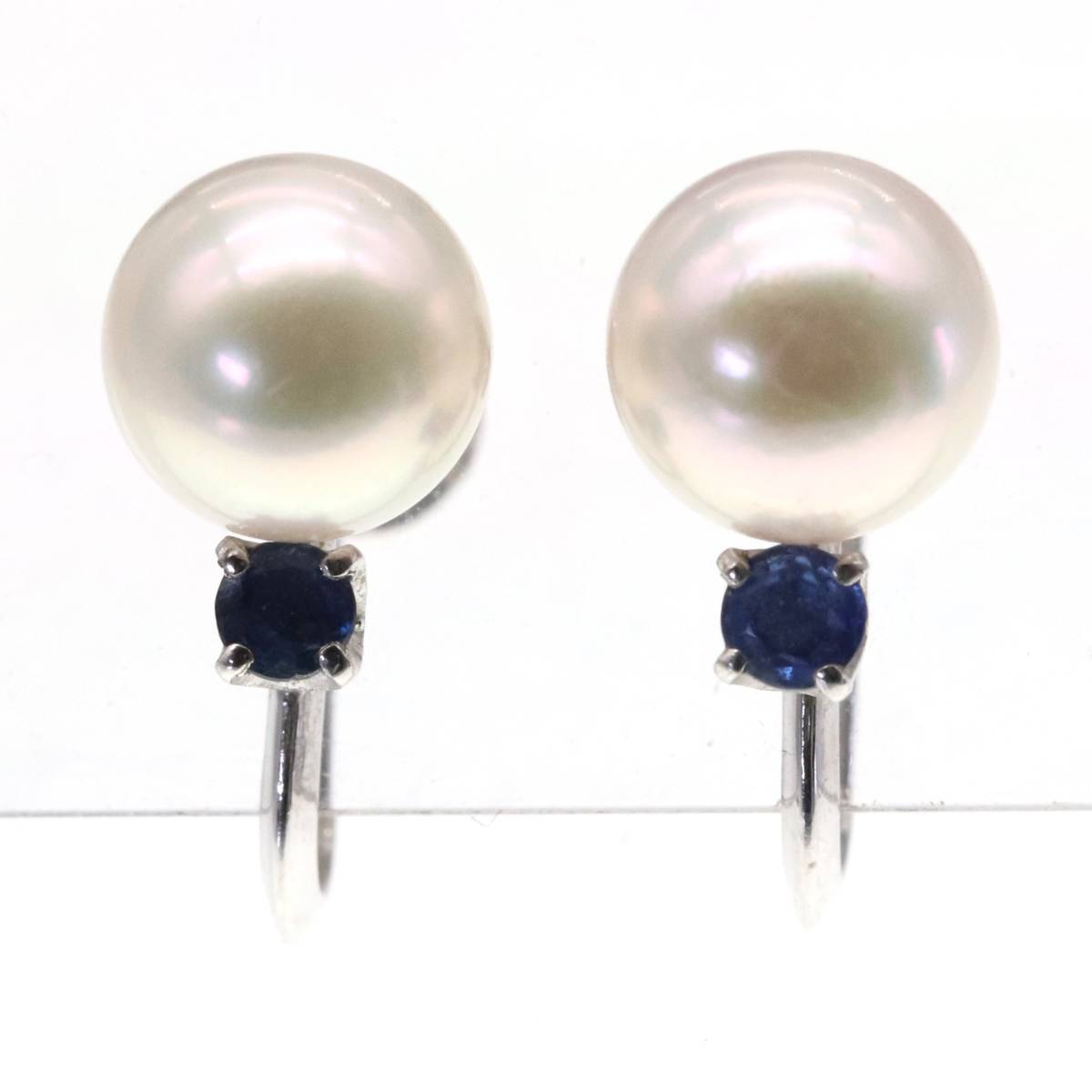 【感謝価格】 サファイア パール MIKIMOTO(ミキモト) 希少 イヤリング 7.4mm 真珠 WGK14 ホワイトゴールド イヤリング、ピアス