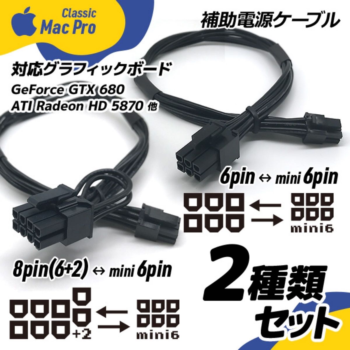 2種類セット 補助電源ケーブル 8ーミニ6ピン+6ーミニ6ピン Mac Pro
